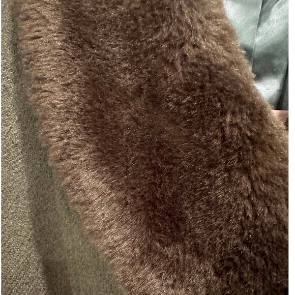 J.Crew Early 2000s Green Wool Tweed Pea Coat Faux Fur Collar Rare Heritage 0 - Picture 7 of 11